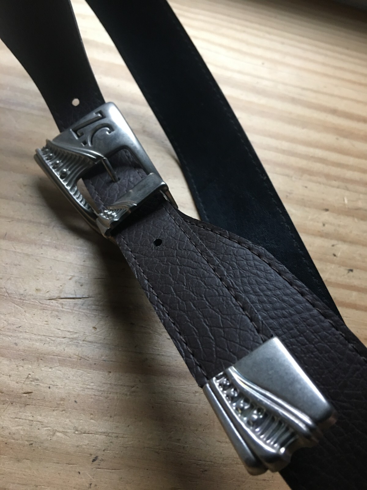 Z.C Brown Leather Belt With Solid Silver Tone Embossed Buckle 34"L x 1.5"W