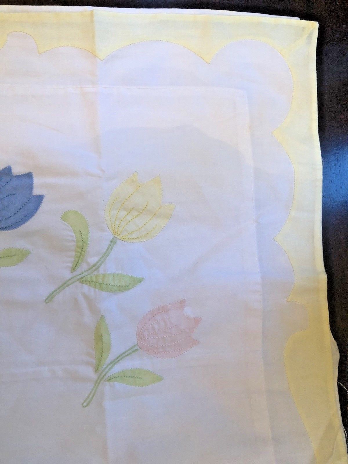 Two Spring Time Blue Pink Yellow Pastels w/ Tulip Appliqué KING Pillow Shams