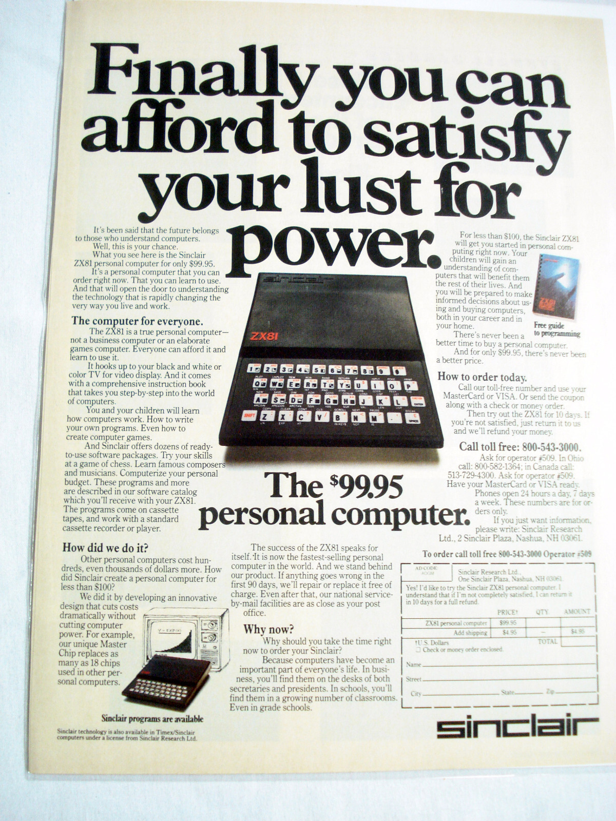 1982 Color Ad Sinclair ZX81 Personal Computer Sinclair