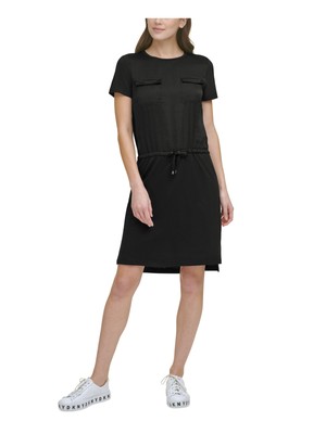 

DKNY Женское черное платье с коротким рукавом и круглым вырезом выше колена, размер, Черный