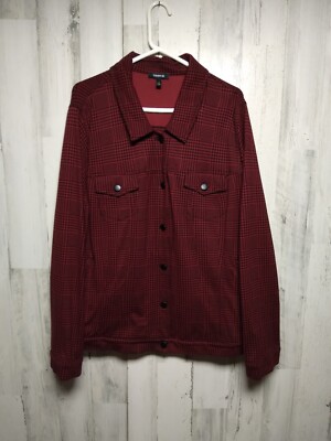 TORRID Jacket Womens 5X Red Black Houndstooth Ponte Trucker Flap Pockets