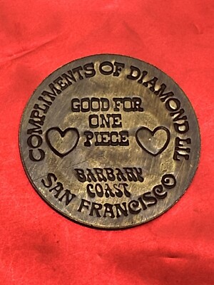 Compliments of Diamonds Cat House All Night $3 Brass Brothel Token Coin Barbary