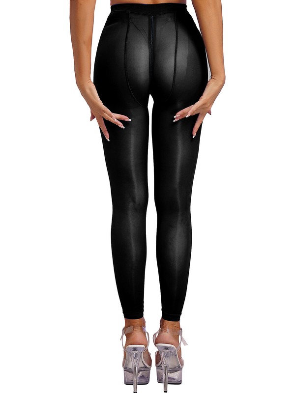 Women's Glossy See-Through Pantyhose - Stretchy Zipper Tights, Solid Colors (80% Nylon, 20% Spandex)