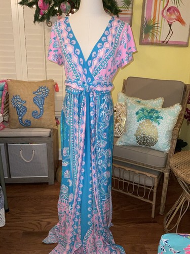 Pre-owned Lilly Pulitzer Esmarella Maxi Turquoise ? Water Ya Waiting For S,m,l,xl In Multicolor