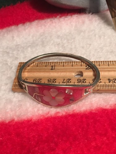 Vintage 5.5” Alpaca Mother Of Pearl Sterling Silver Pink Bangle Bracelet Tribal