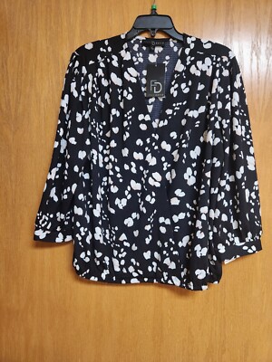 Black, White & Pink Dot Long Sleeve Top. NWT. Large. By Fred David. Cute.