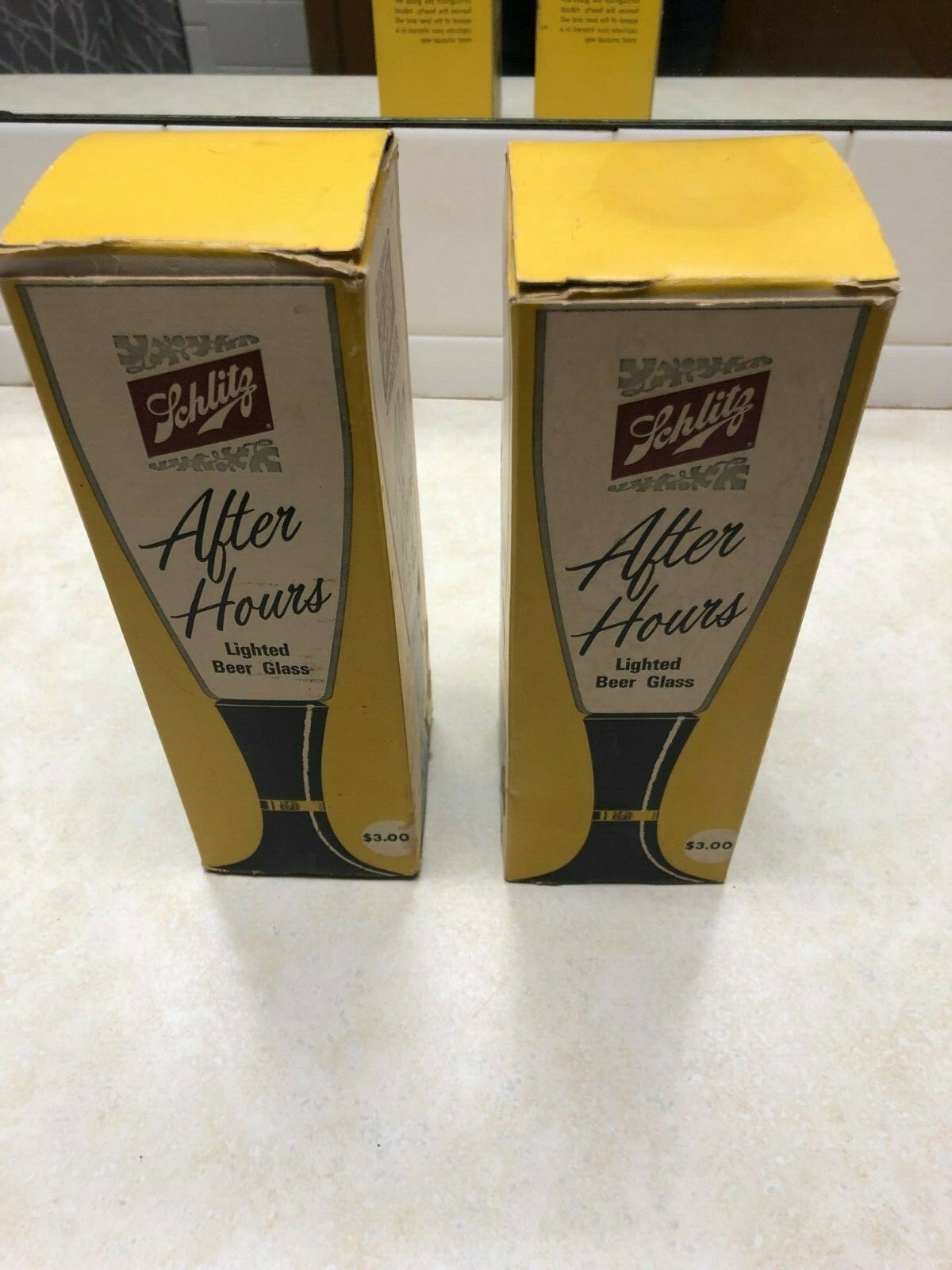 2 1965 Schlitz After Hours Lighted Beer Glasses - David Douglas