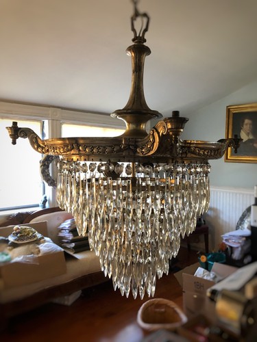 Antique 1920’s Crystal Chandelier Wedding Cake Chandelier LION Electric Mfg