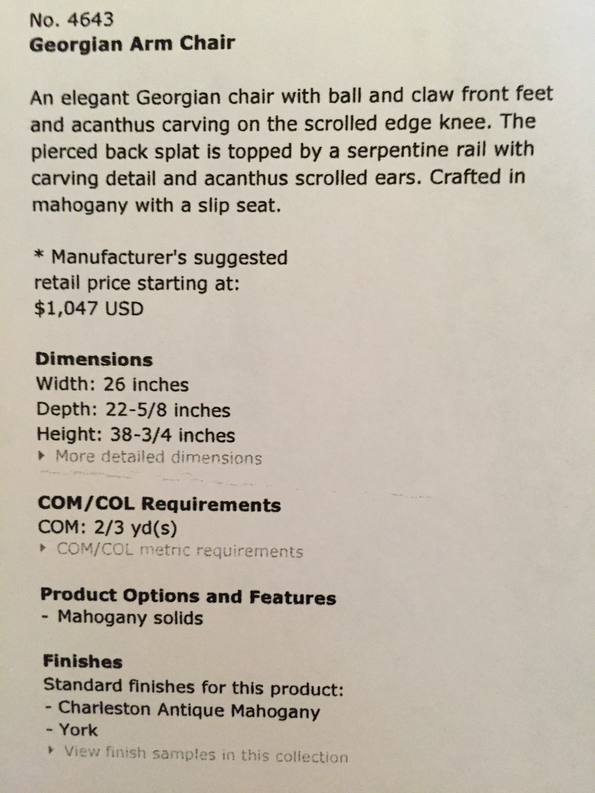 Georgian Baker Arm Chair Lot of 8 Ball & Claw Front Serpentine Rail MINT COND