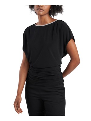 

Женский черный вечерний топ MSK с рукавами «летучая мышь» и круглым вырезом Petites P\S