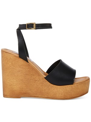 

STEVE MADDEN Женские черные кожаные босоножки на танкетке на платформе 1-1/2 дюйма, 9 м, Черный, WELS01S1