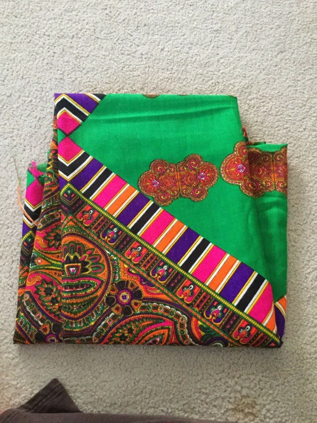 Fabric Vintage Lonsdale Mills Signed Neon Stripes Paisley Design 47 x 103