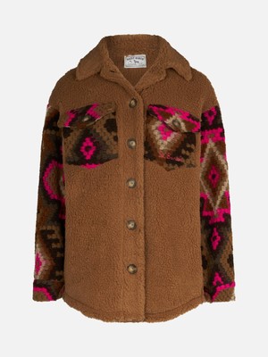 Pre-owned Saint Barth Mc2  Woman Sherpa Overshirt With Ethnic Print In Brown