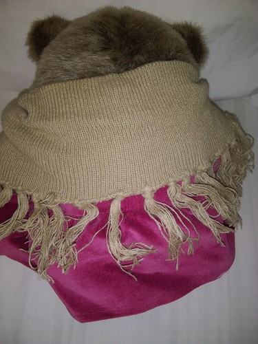 Plush granny teddy bear with glasses shawl and pink velvet dress 12