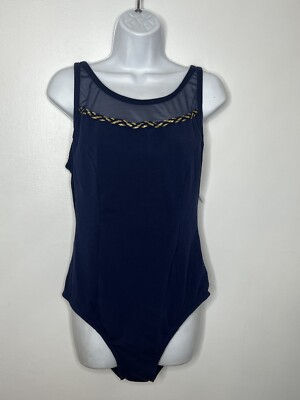 Jantzen Womens One Piece Swim Suit sz 20 Navy Blue Cut Out Back Round Neck NEW