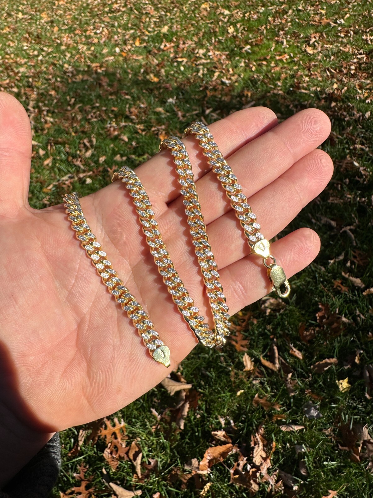 Miami Cuban Chain Bracelet Diamond Cut Two Tone 14k Gold Plated Real 925 Silver