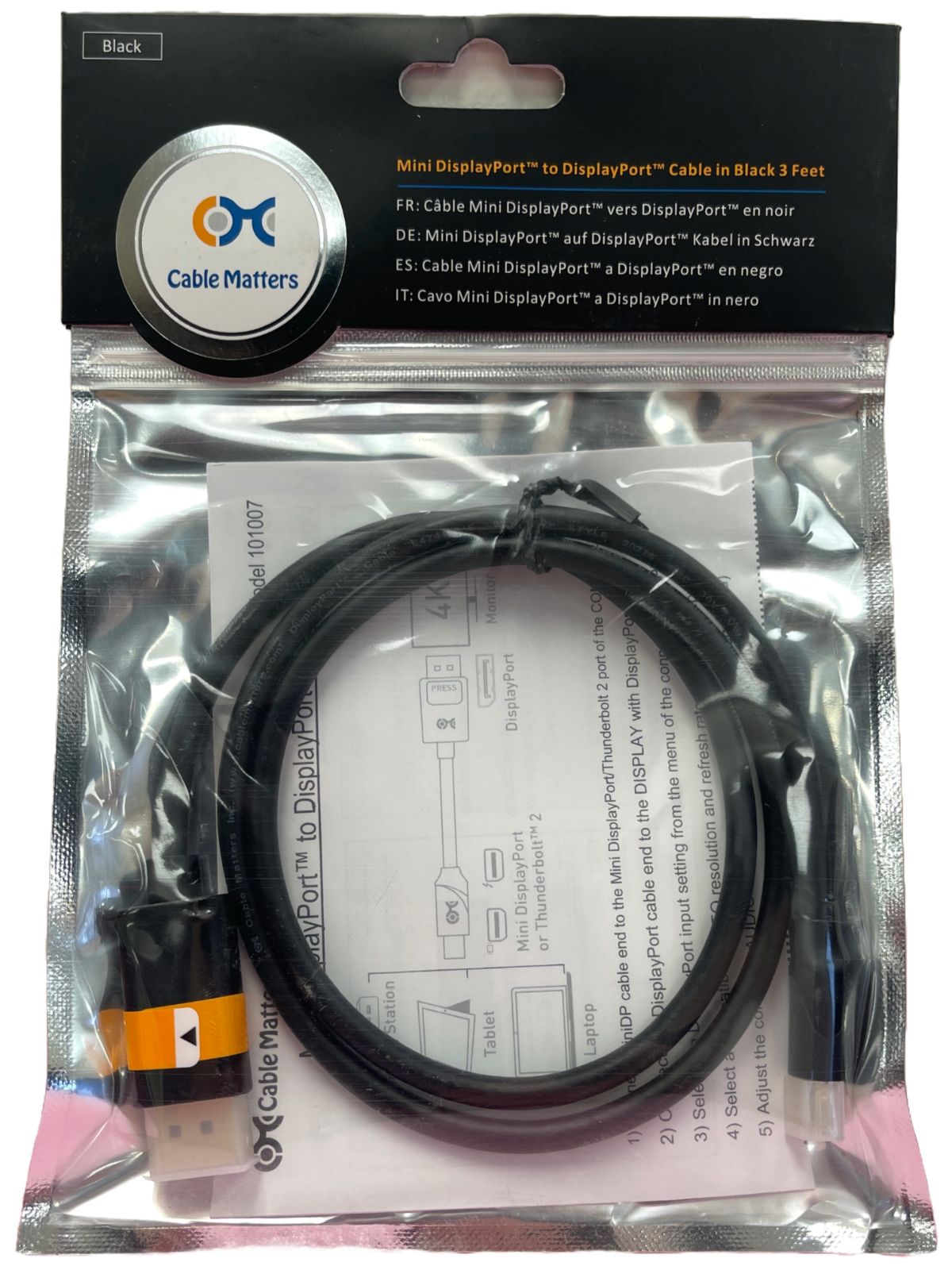 Cable Matters 4k Mini DisplayPort to DisplayPort Cable - Mac / PC - 3 ft - NEW