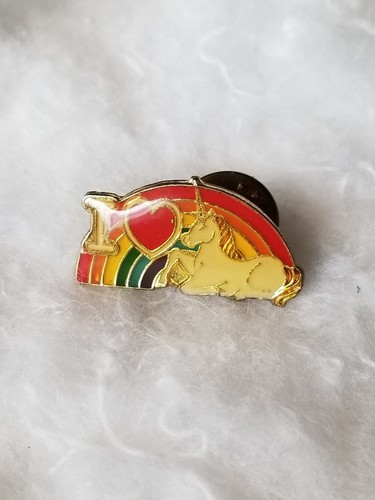 Vintage I  (Love) UNICORNS Rainbow Enameled Tack Pin, Lapel Pin, Hat Pin