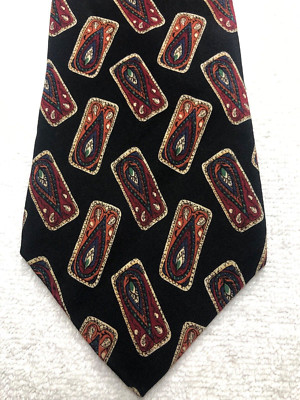 RALPH LAUREN MENS TIE BLACK WITH RED GREEN ORANGE BEIGE 4 X 60