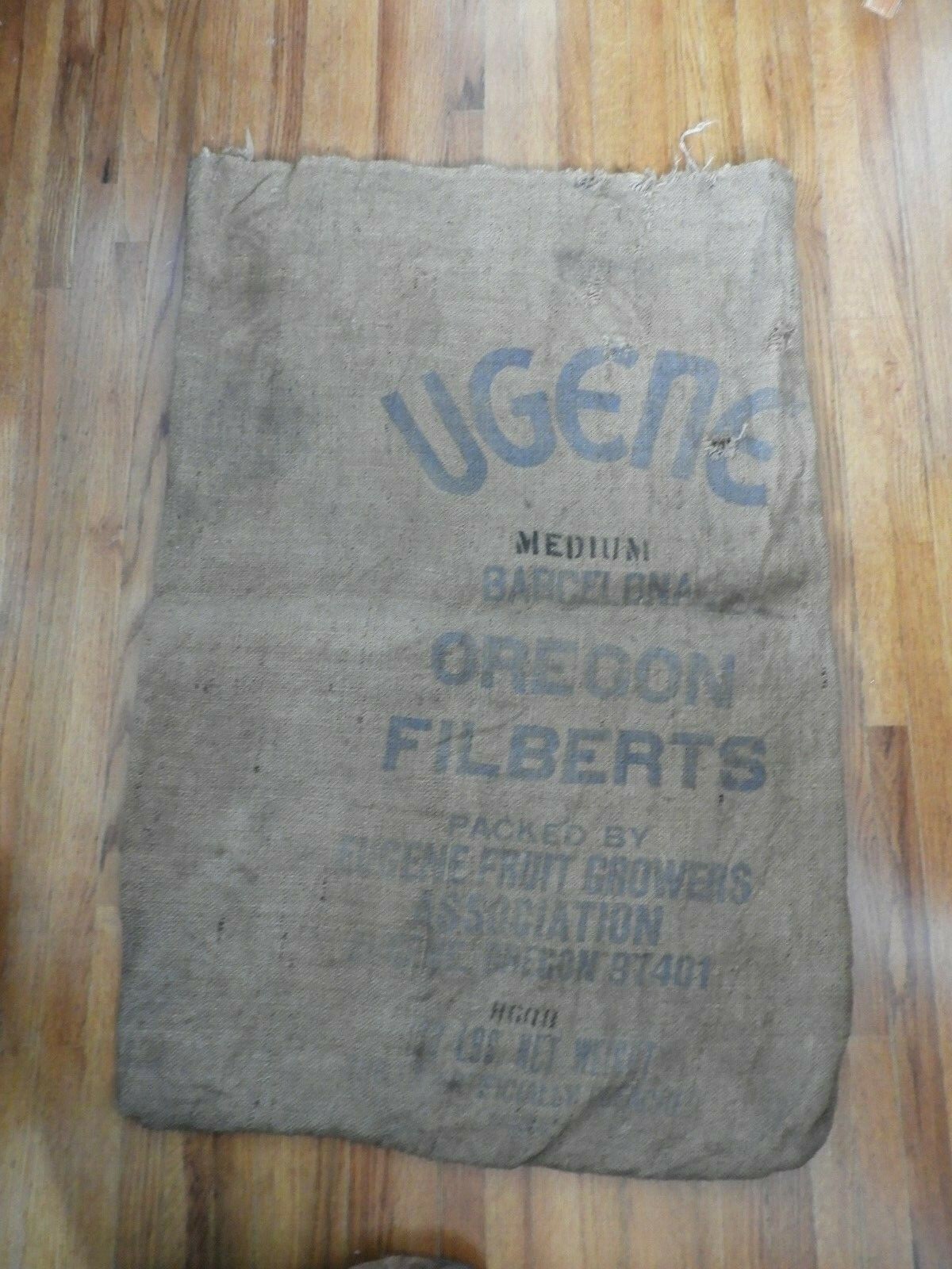 VINTAGE BURLAP ADVERTISING - BAG SACK - UGENE - OREGON FILBERTS - HAZELNUTS