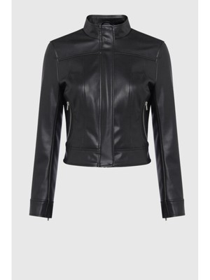 

FRENCH CONNECTION Женская черная мотоциклетная куртка с длинным рукавом на молнии, Черный, 75PAK