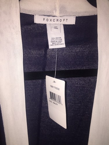NEW Foxcroft Shawl Topper One Size OS NWT Coverup Navy Blue Cream WOW!