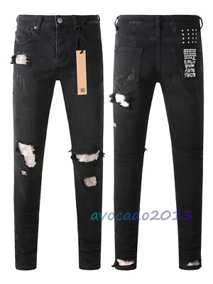 NEW KSUBI Men's Black Ripped Patch Pants High Street Casual Jeans Size28-40