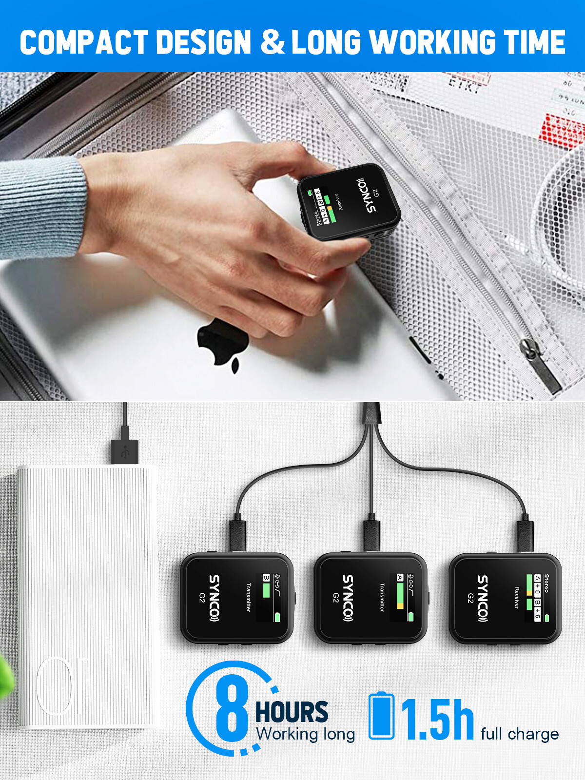 SYNCO G2(A2) Wireless Lavalier Microphone Dual-Channel Lapel Mic for DSLR Camera