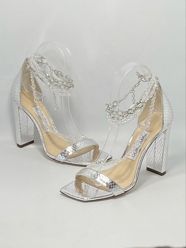 Jimmy Choo Croc-Embossed Metallic Leather Embellished