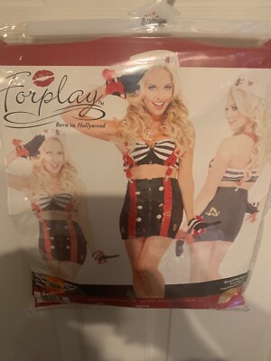 New Forplay High Seas Sailor Costume Adult Size S/M Top Skirt Hat Gloves Sspndrs