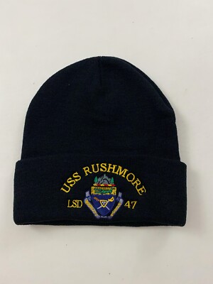 New USS Rushmore LSD 47 Logo Knit Cuffed The Corps United States Black Beanie