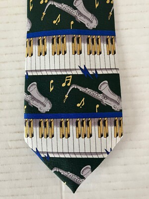 Cissa Men's Necktie Tie Polyester Piano Keyboard Saxaphone Music Notes Wide 58''