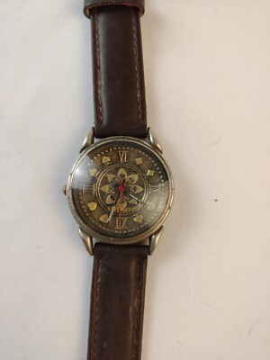 L A Express Uhr Herren Gold Edelstahl Wr Braunes Leder Batterie Quarz
