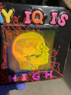3D true laser hologram. Collage with brain hologram - My IQ is high 