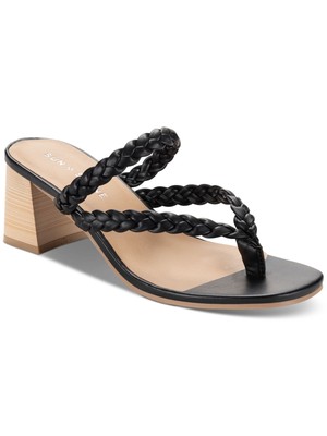 SUN STONE Womens Black Braided Wiinnie Block Heel Slip On Heeled Sandal 8 M