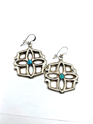 Vintage Style Sterling Turquoise Earrings SandCast Navajo Native American Signed