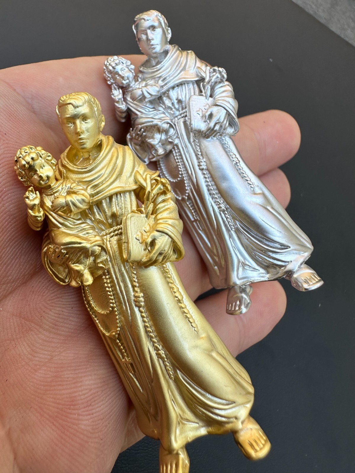 Pre-owned Harlembling Heavy 3d St Joseph W Baby Jesus Real 925 Silver 14k Yellow Gold Pendant Necklace