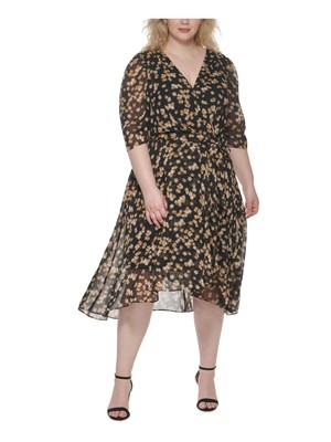 

Женское черное платье миди TOMMY HILFIGER с завязками на поясе и рукавами до локтя на подкладке, плюс, Черный