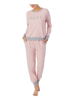 

DKNY Sets Розовые рубчатые принты с длинным рукавом и круглым вырезом Lounge Повседневный размер, Розовый