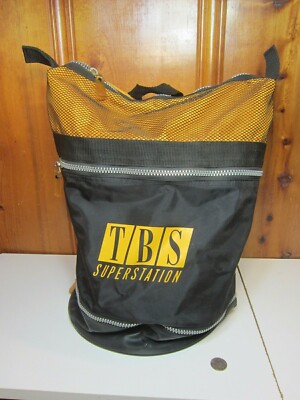 TV Superstation TBS Black/Yellow Vinyl Beach Bag Promo Item 3 Zippered Pockets