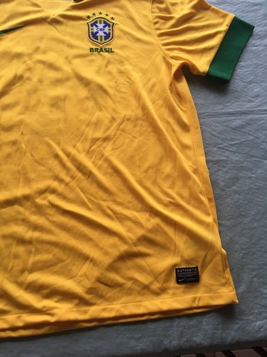 New Nike Large Dri Fit Mens Brasil Brazil FIFA CBF Soccer Jersey Shirt Yellow