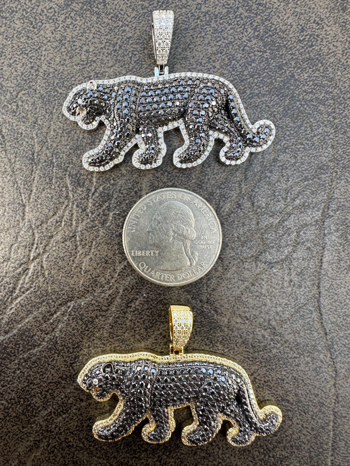 Pre-owned Black Panther Moissanite 925 Silver/gold Plated Iced  Jaguar Pendant Necklace