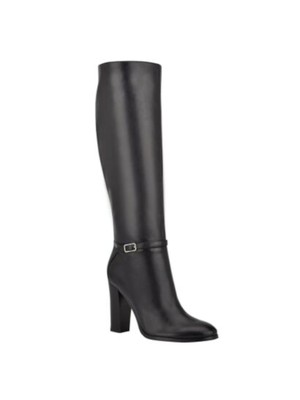 

NINE WEST Женское черное кожаное платье с мягкой пряжкой и акцентом на молнии на каблуке, Черный, WNKIMY