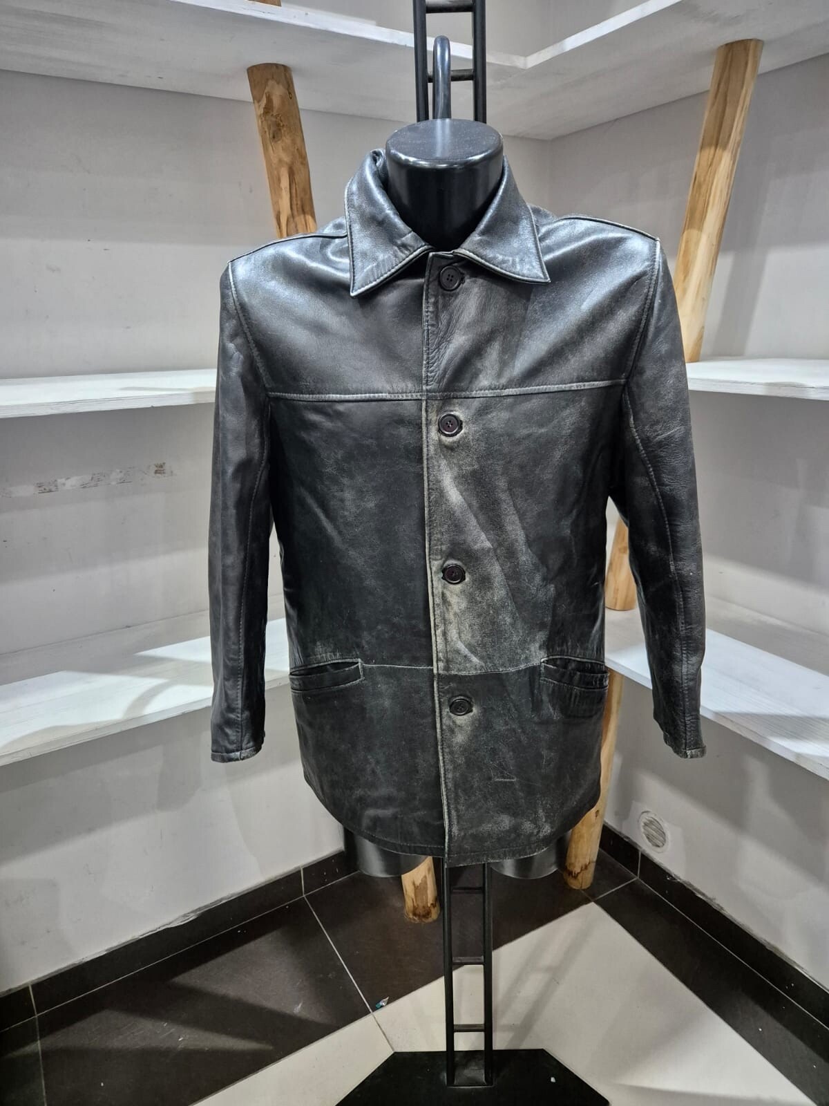 Real Leather Jacket Used Men Size S Black XYR634L | eBay