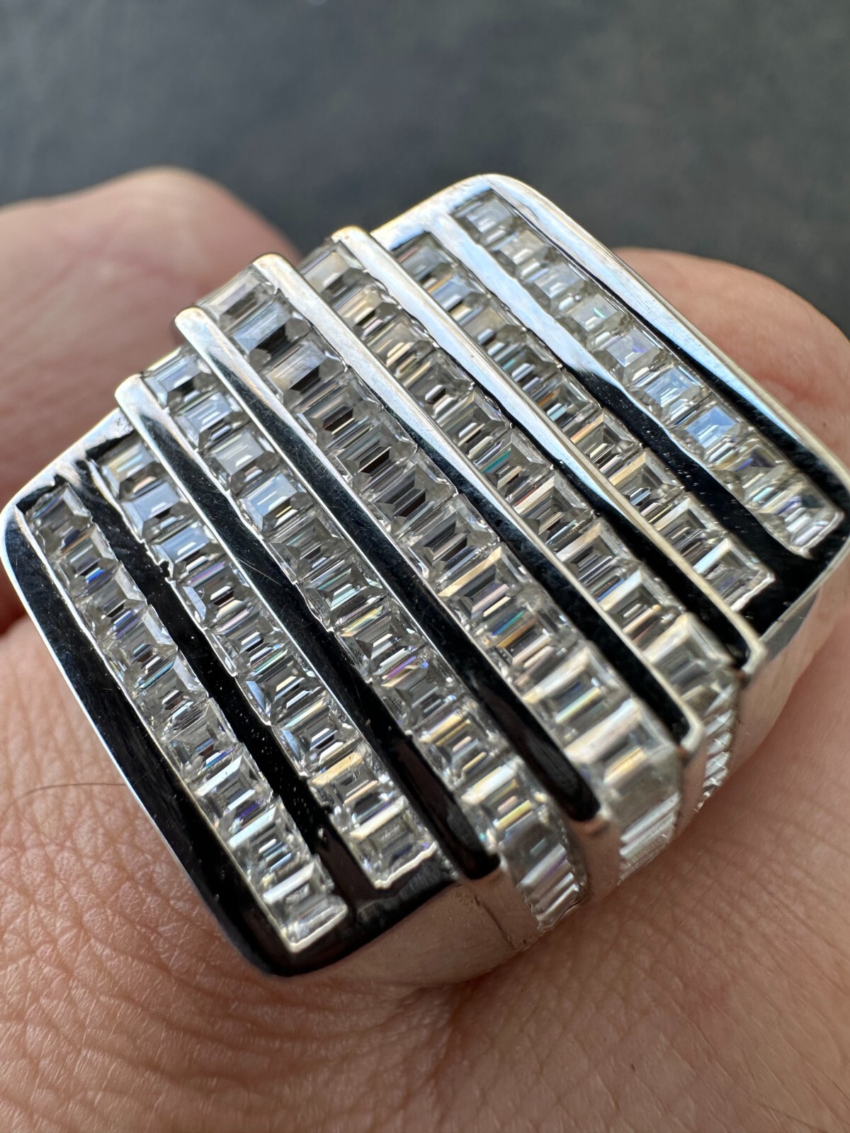 Pre-owned Pinky Moissanite Baguette Ring Real 925 Silver Iced Hip Hop  Pass Diamond Tester