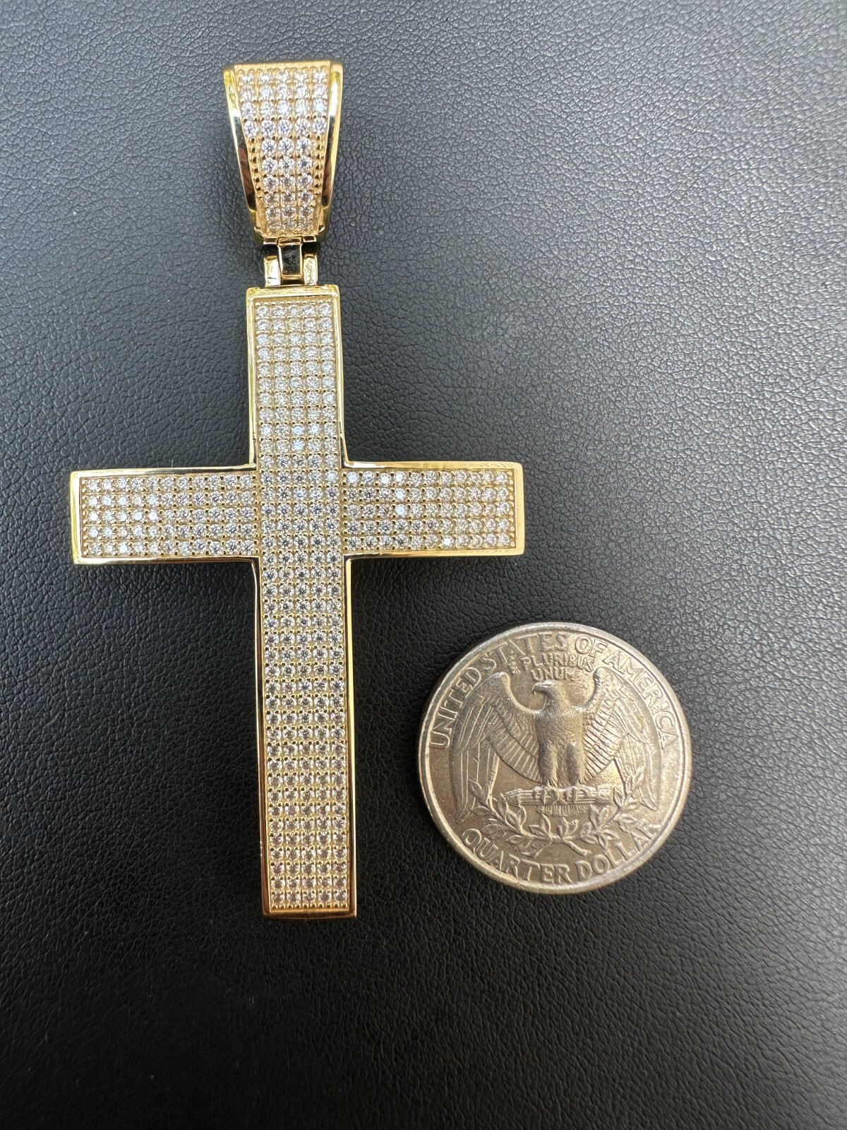 Pre-owned Hip Hop Solid 10k Yellow Gold 3ct Vvs Moissanite Cross Pendant Necklace 19g Mens Large In White