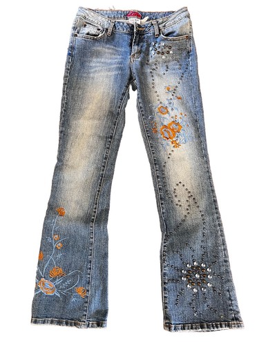 Leo Roma Jeans Women Sz 3 Low Rise Flare Embroidered