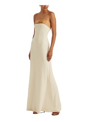 

Женское бежевое длинное вечернее платье без рукавов с пряжкой RALPH LAUREN, Бежевый