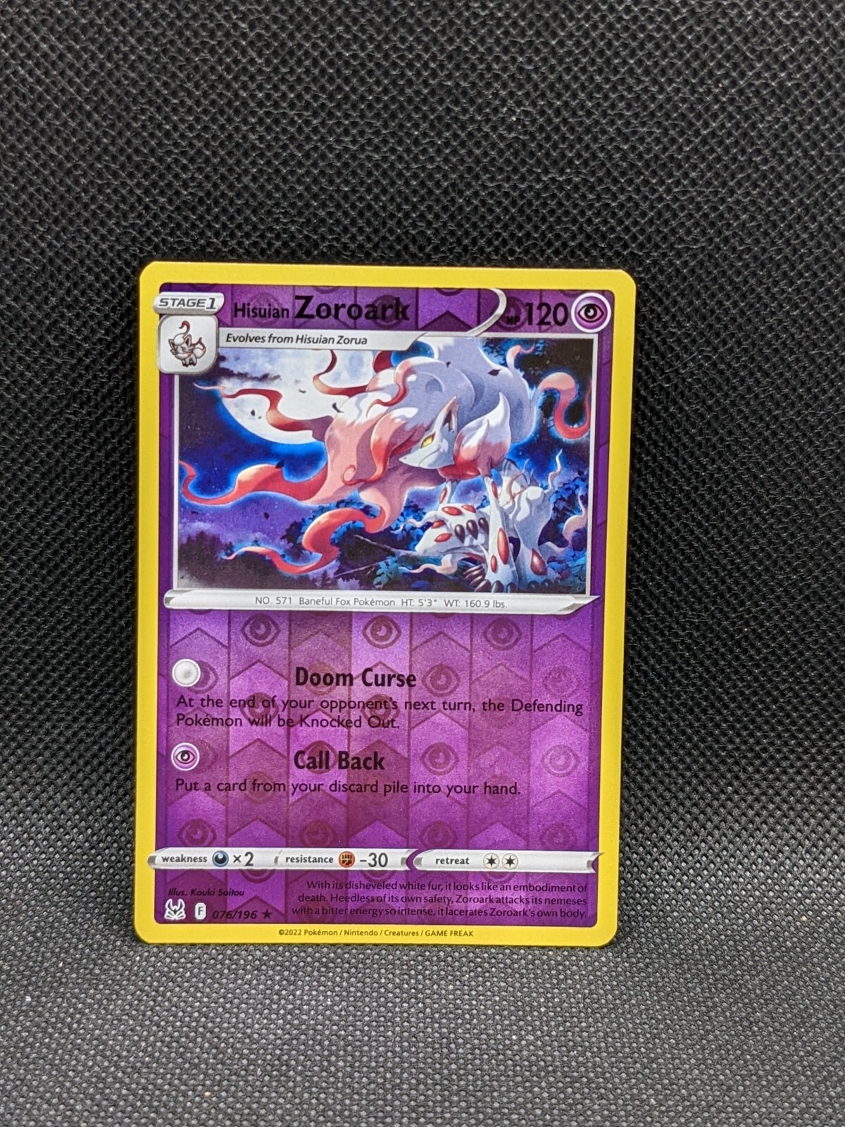 そらの Hisuian ZOROARK 076/196 Reverse Holo Rare Lost Origin