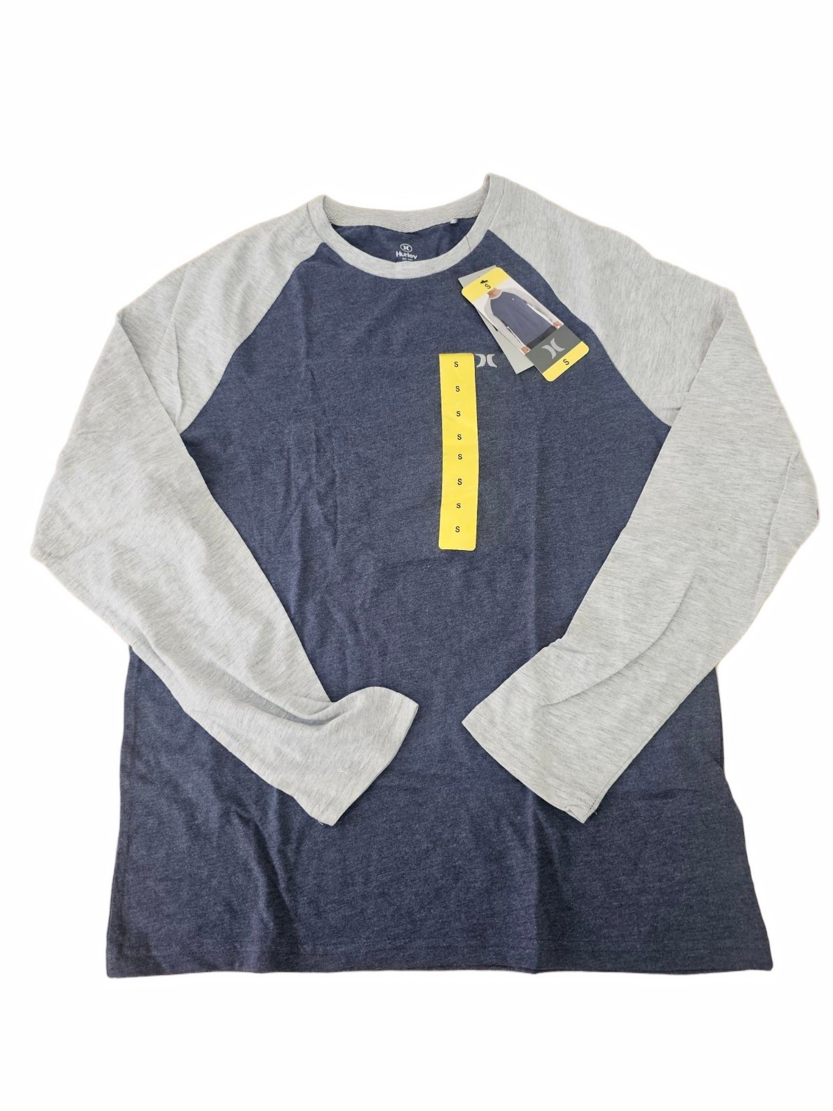 Hurley Mens Raglan Embroidered Long Sleeve T-Shirt - SMALL - BLUE GRE